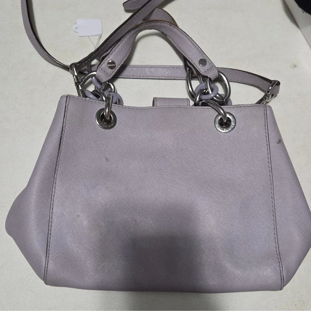 Michael Kors Purple Satchel Top Handle Bag Silver Hardware Zip Inner Pockets